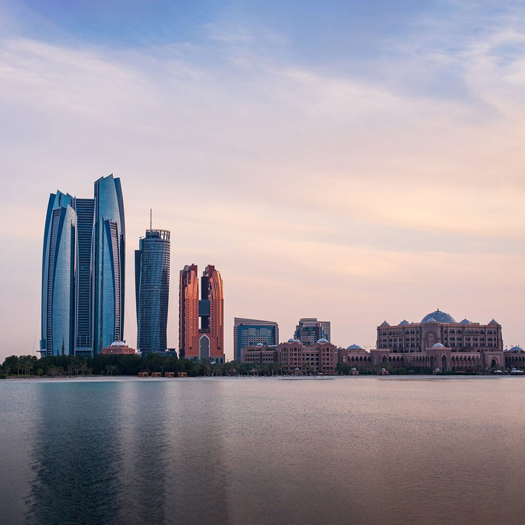Abu Dhabi skyline at sunset